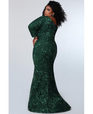 Women's One-Shoulder Long Sleeve Sequin Gown