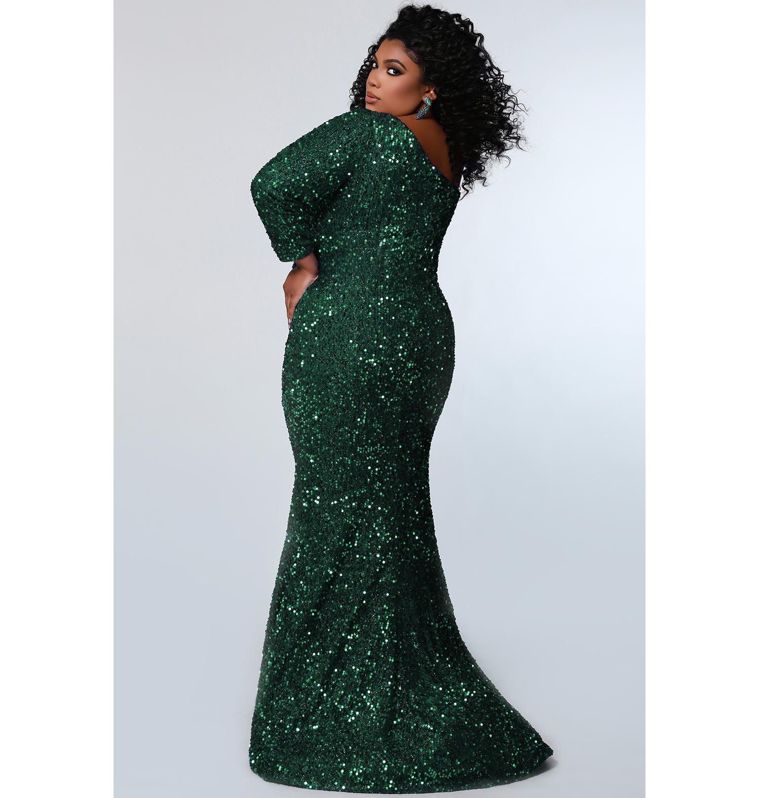 Women's One-Shoulder Long Sleeve Sequin Gown