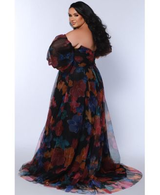 Women's Floral Strapless Sweetheart Neckline A-Line Gown