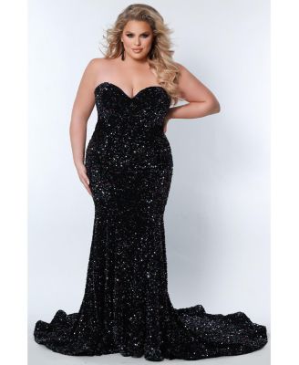 Women's Off the Shoulder Plus Size Sequin Velvet Fitted Formal Gown