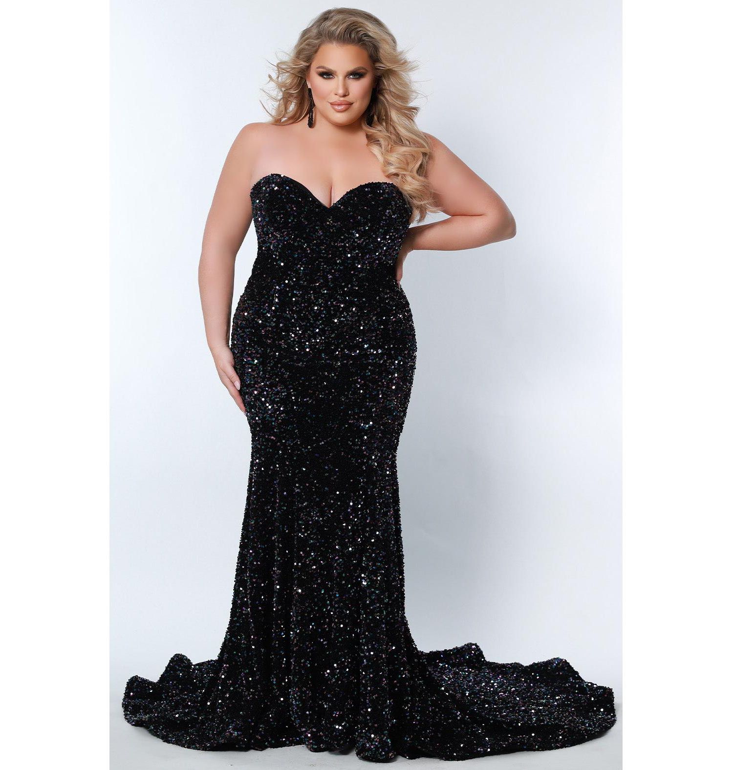 Women's Off the Shoulder Plus Size Sequin Velvet Fitted Formal Gown