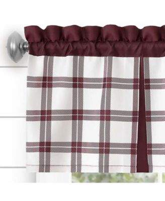Windowpane Plaid Country Farmhouse Rod Pocket Window Valance - Burgundy