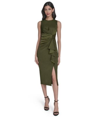 Vince Camuto - Petite Satin Sleeveless Draped Midi Dress