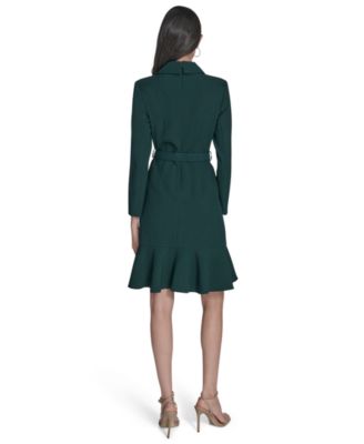 Petite Flounce-Hem Long-Sleeve Blazer Dress