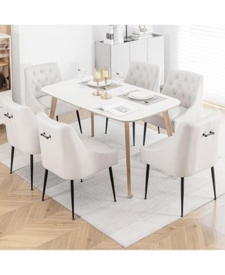 Modern Upholstered Dining Chairs Set of 6, Mid Century Kitchen Side Chairs with 5.12” Cushions and Back Pull Rod for Kitchen, Living Room