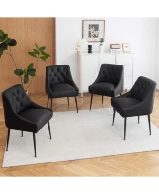 Modern Upholstered Dining Chairs Set of 4, Mid Century Kitchen Side Chairs with 5.12” Cushions and Back Pull Rod for Kitchen, Living Room