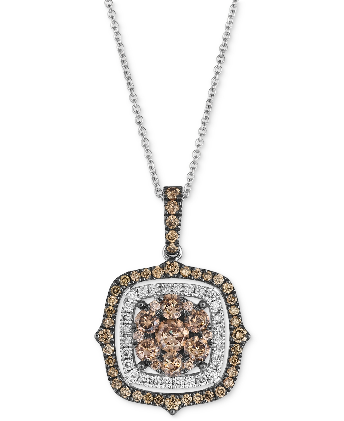 Le Vian Chocolate Diamond & Nude Diamond Halo Cluster (1-1/3 Ct. T.w.) Halo Adjustable 20" Pendant Necklace In Gold
