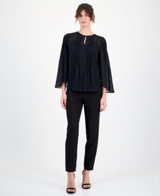 Women's Pleated Flutter-Sleeve Top
