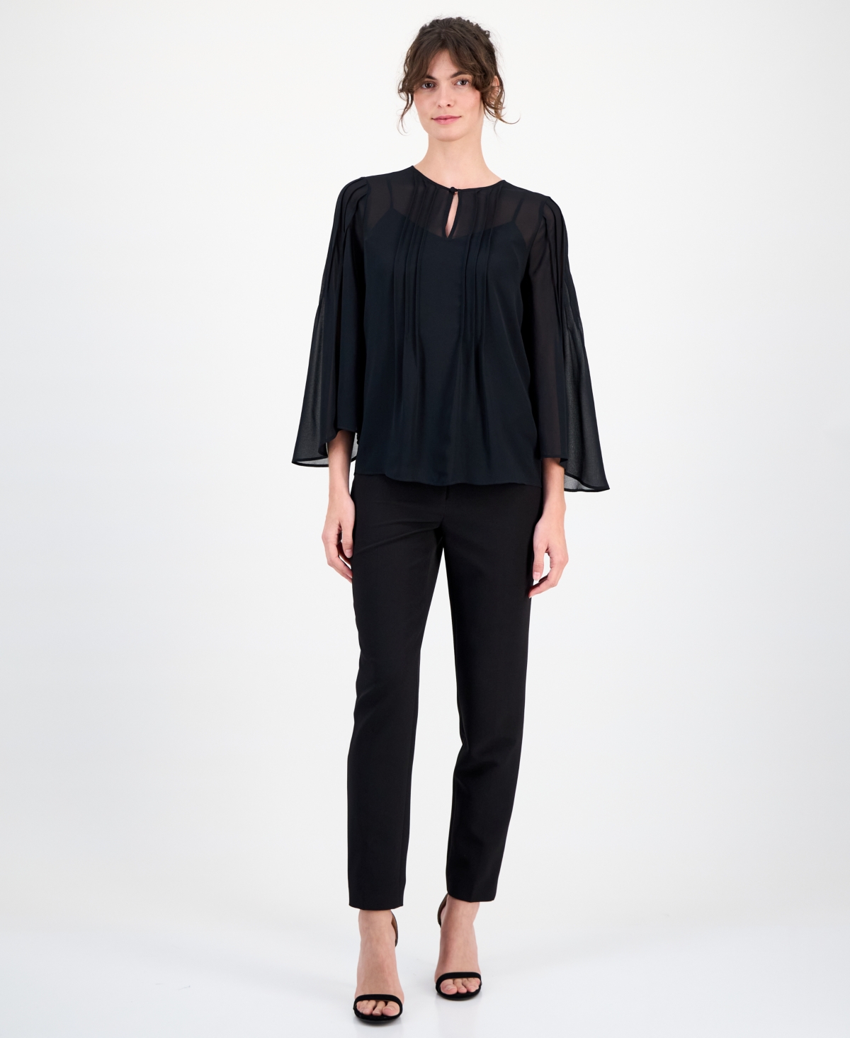 Anne Klein Women's Pleated Flutter-Sleeve Top