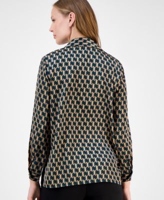 Women's Printed Collared Button-Down Blouse