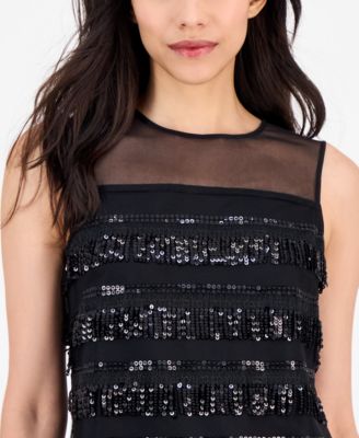Women's Sequin-Fringe Sleeveless Shift Dress