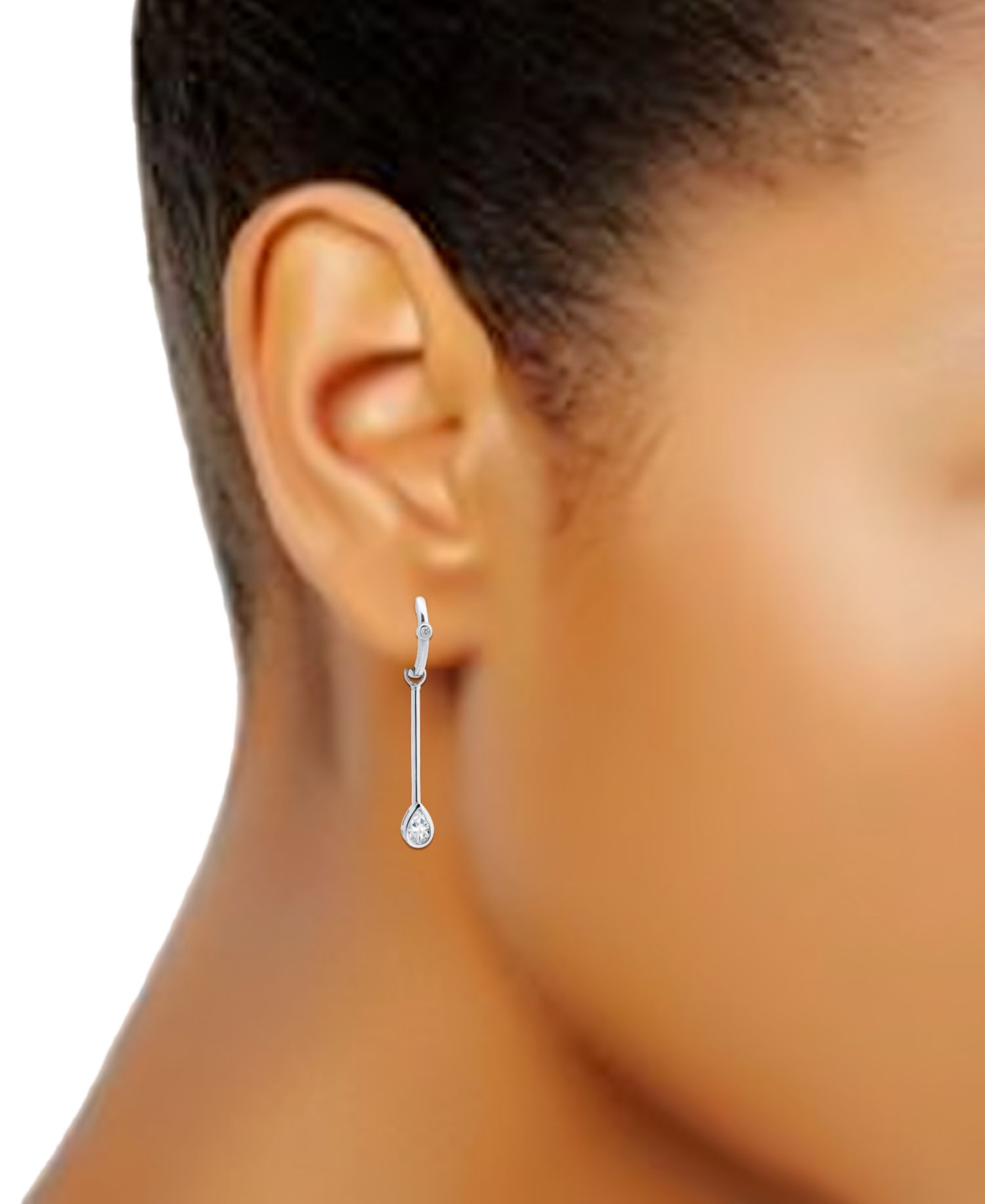 Cubic Zirconia Pear Bezel Dangle Hoop Earrings in Sterling Silver