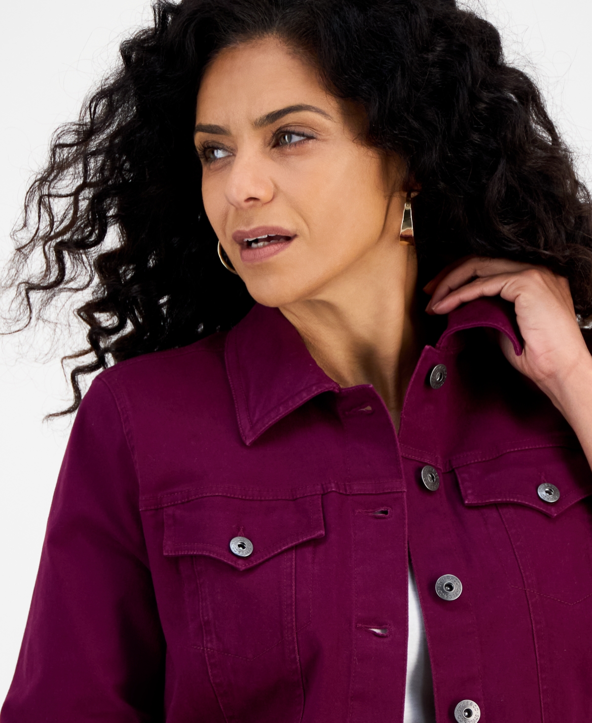 Style & Co Women's Classic Denim Jacket, Created For Macy's In Burgundy