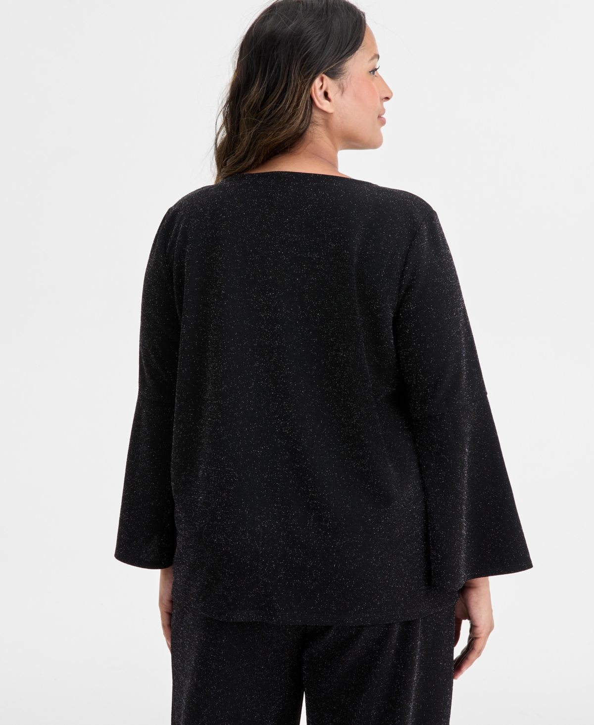 Ak Anne Klein Plus Size Bell-Sleeve Knit Pullover Top