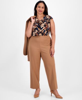 Anne Klein - Plus Size High-Rise Pull-On Straight-Leg Ankle Pants