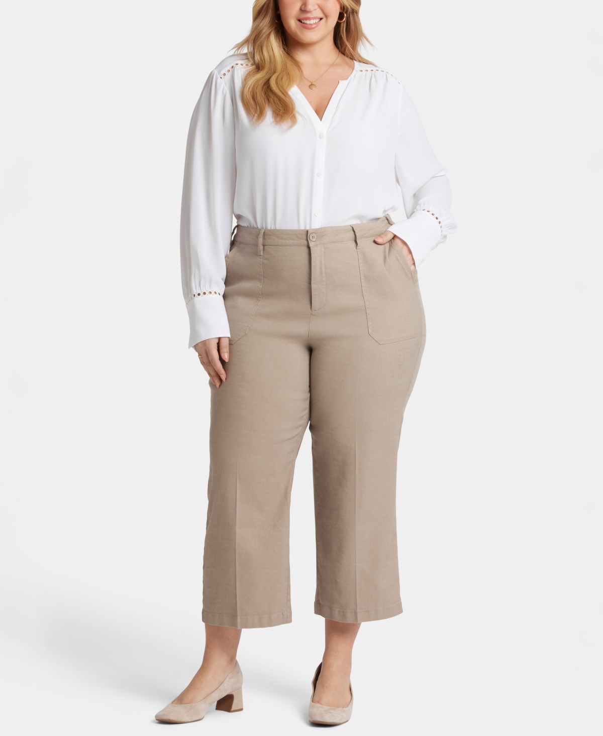 Plus Size Wide Leg Cargo Capri Pants - Saddlewood