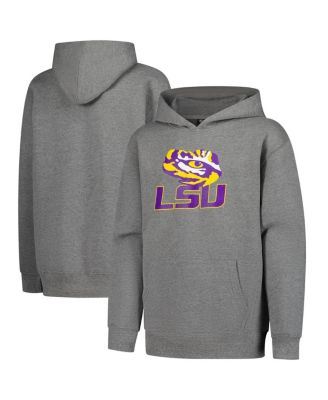 Fanatics Unlabeled - Big Boys and Girls Heather Gray LSU Tigers Team Logo Fleece Pullover Hoodie