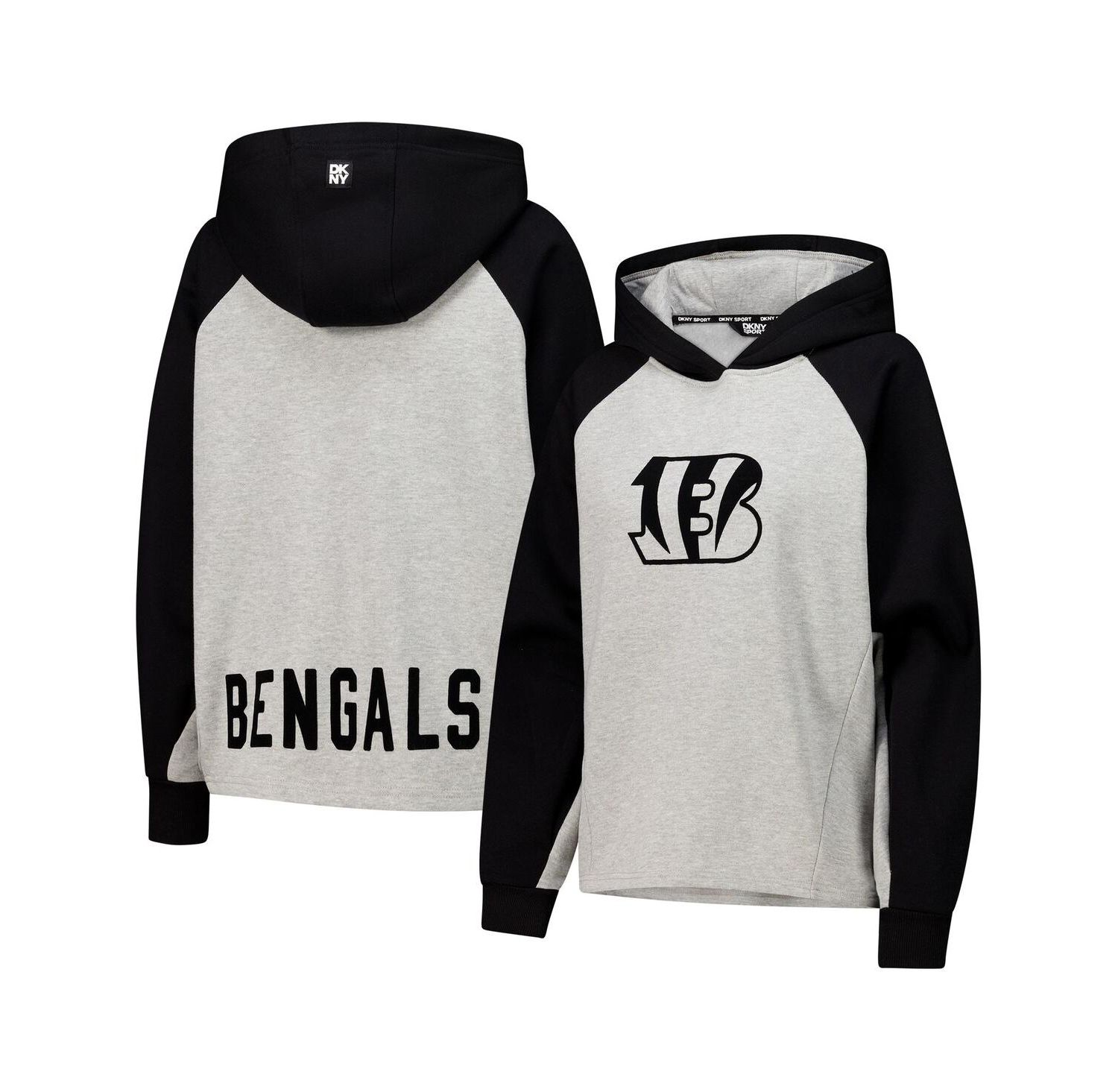 Women's Gray/Black Cincinnati Bengals Joy Cropped Raglan Pullover Hoodie