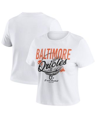 WEAR by Erin Andrews - Women's White Baltimore Orioles Distressed Cropped Baby T-Shirt