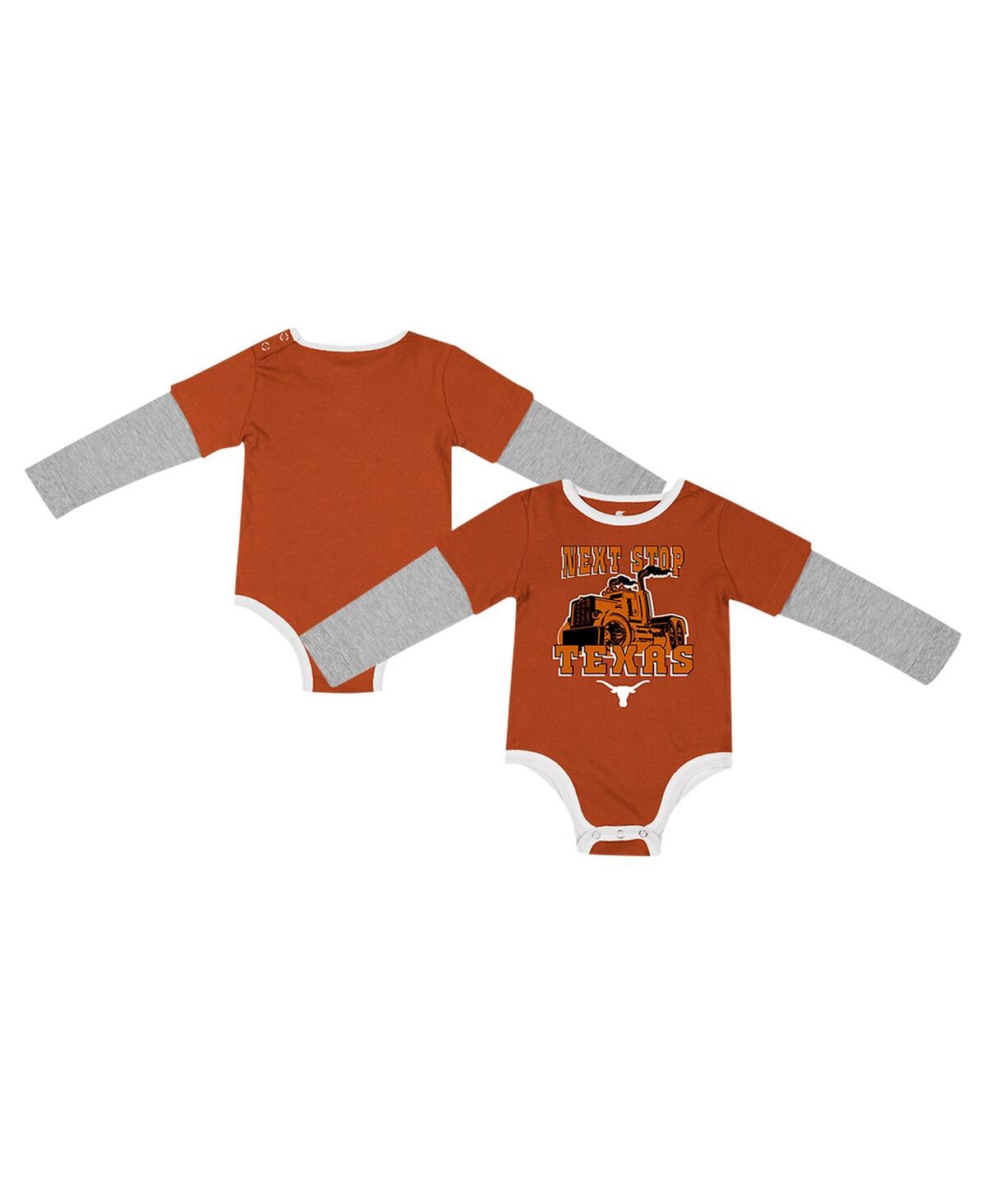 Colosseum Kids' Baby Boys And Girls Texas Orange Texas Longhorns Next Stop Long Sleeve Bodysuit