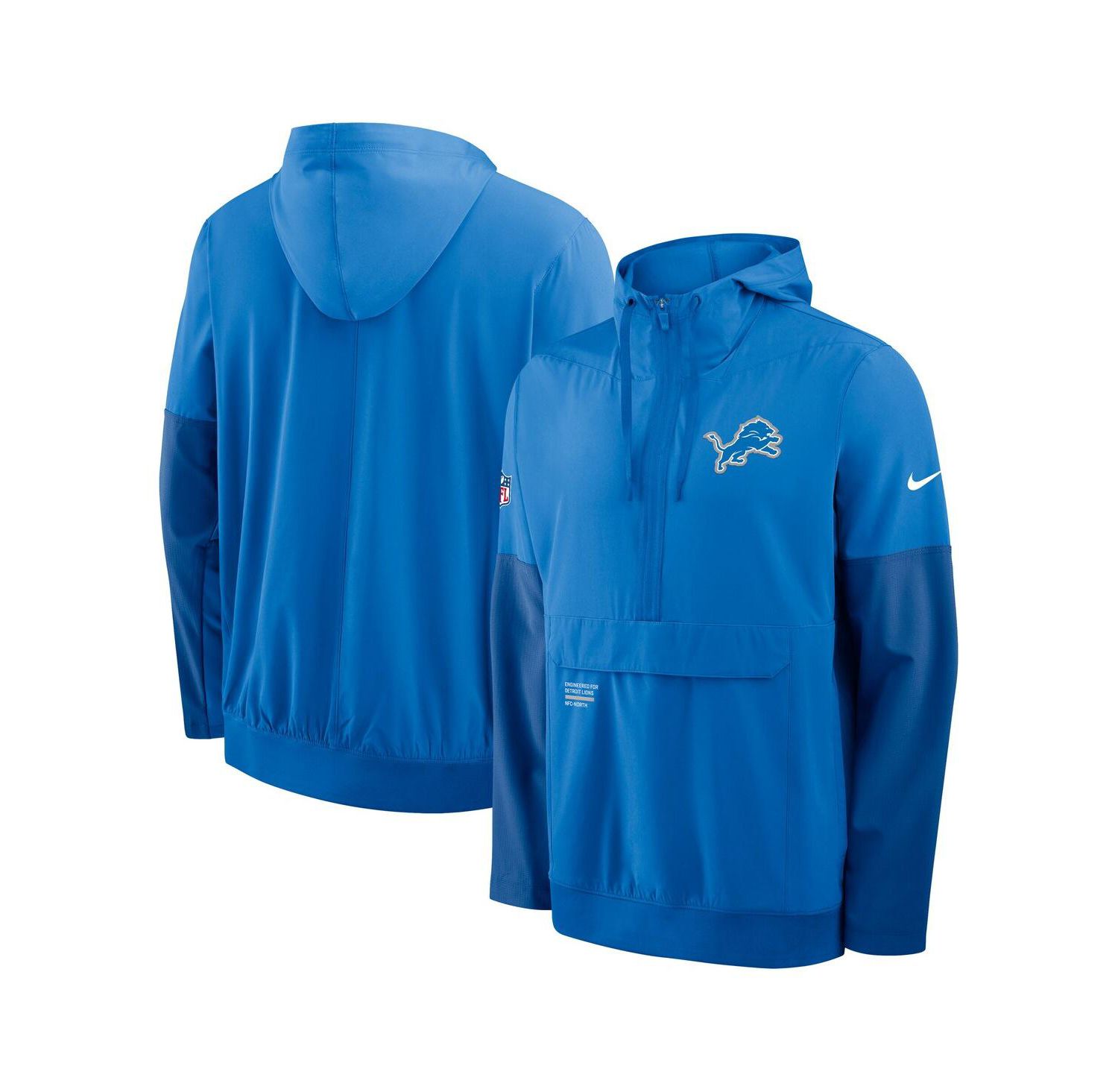 Men's Blue Detroit Lions Sideline Anorak Half-Zip Hoodie Jacket