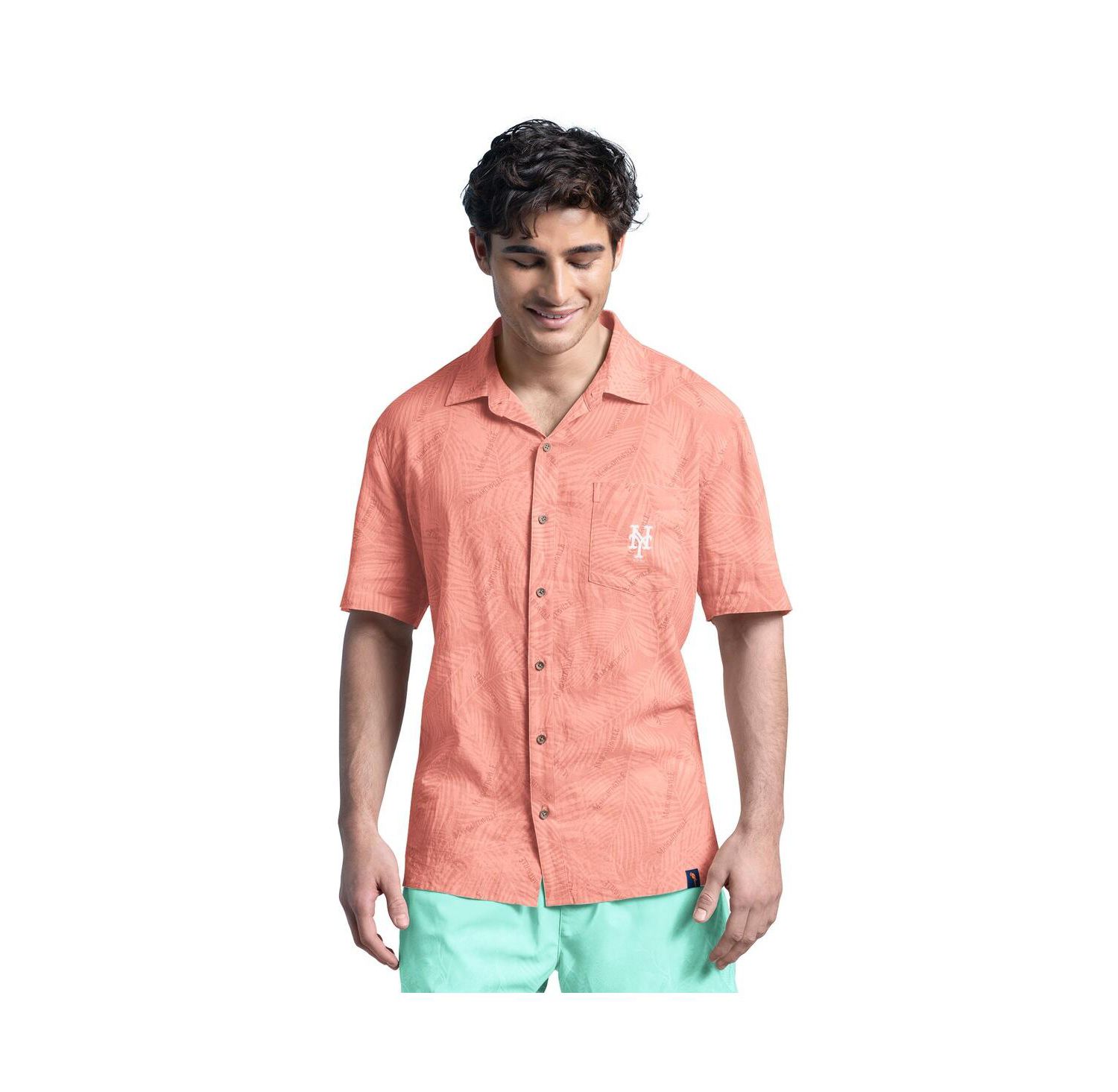 Men's Coral New York Mets Linen Party Button-Up Shirt