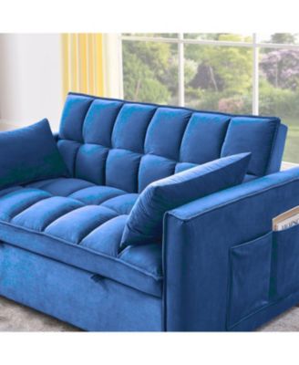 Velvet Blue 54" Sleeper Sofa with Adjustable Back