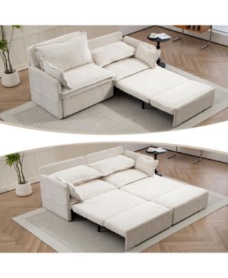 Pull-Out Corduroy Sleeper Sofa Bed w/ Storage & USB