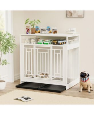43" Dog Crate Furniture with Storage White