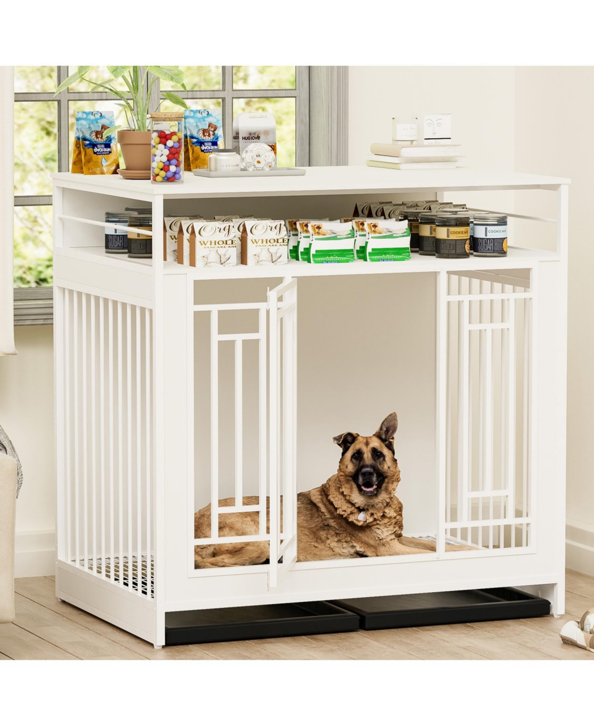 43&#x22; Dog Crate Furniture with Storage, White - White