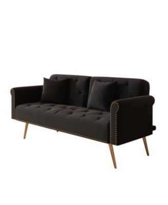 Black Velvet Sofa Bed with Nailhead Trim & Pillow