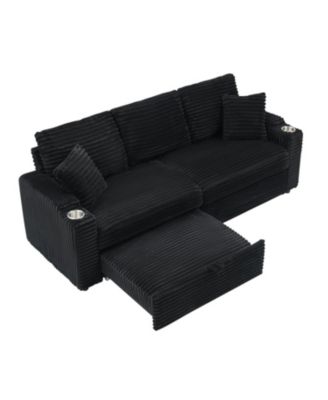 80" Folding Corduroy Sofa Bed w/ Cup Holder & Pillow - Black
