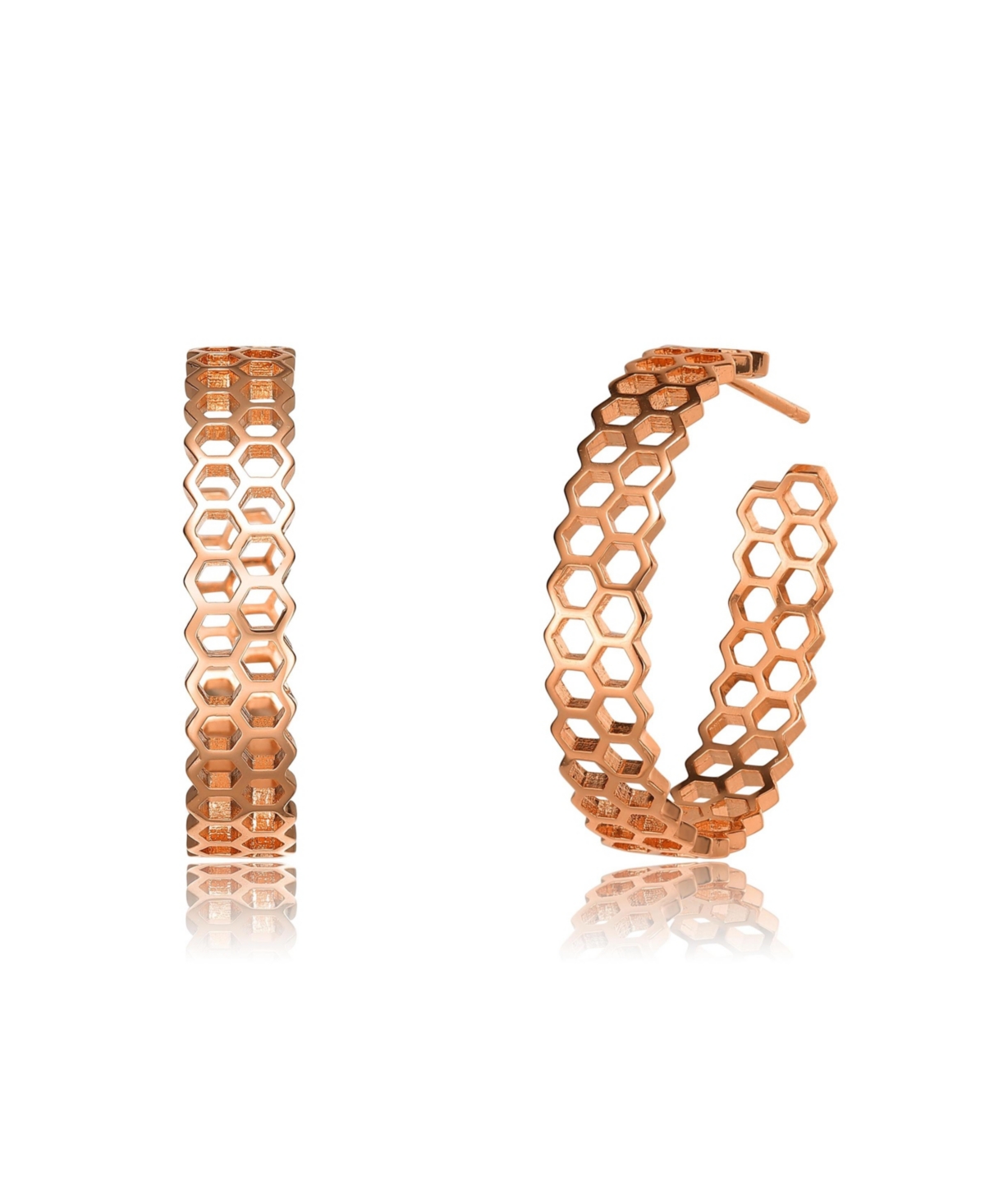 Rachel Glauber 18K Rose Gold Plated Honeycomb Open Hoop Earrings