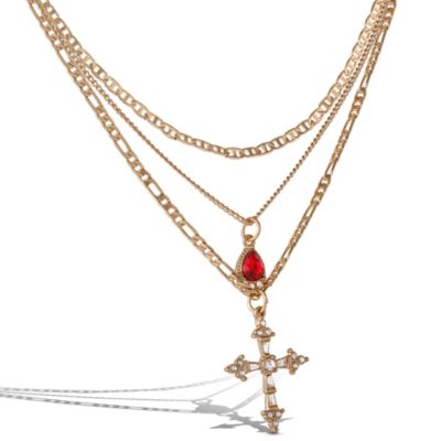 Layered Cross & Gem Necklace