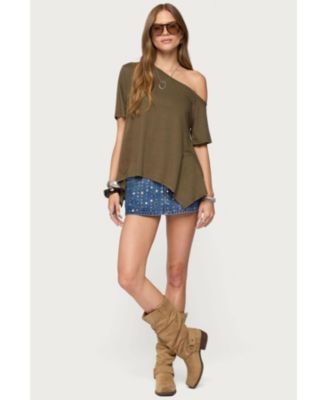 Womens Studded Grommet Denim Mini Skort