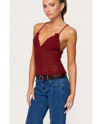 Women's Delila Crochet V Neck Top