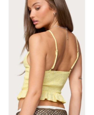 Womens Evy Embroidered Peplum Scrunch Top