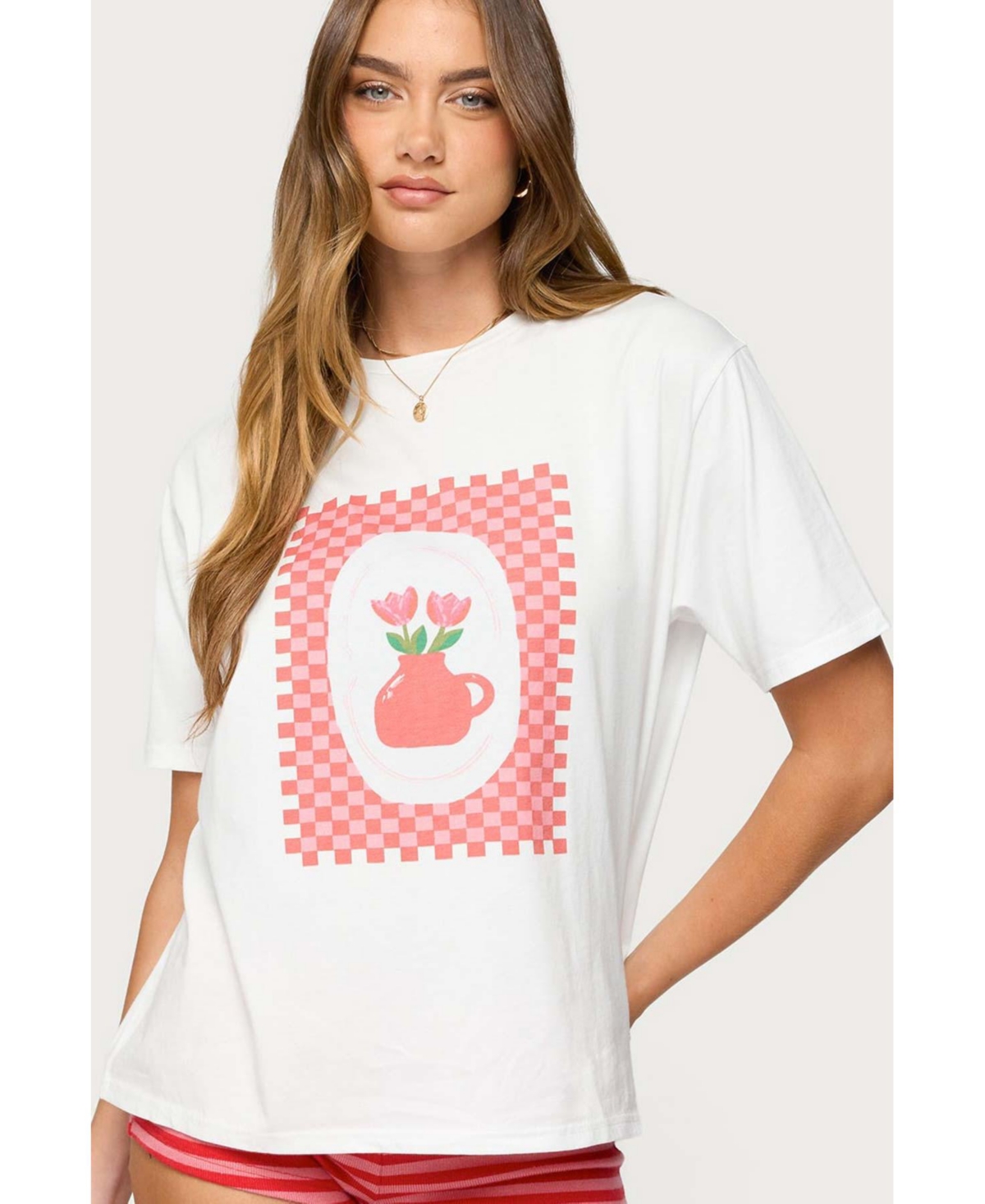 Women's Flower Vase Oversized T Shirt - White