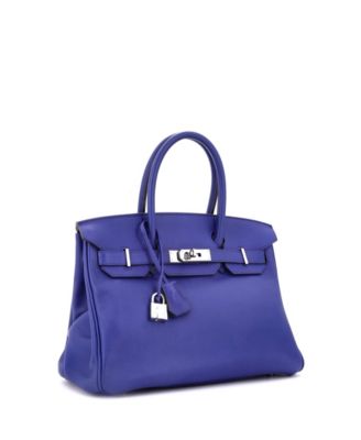 Pre-Owned Hermes Birkin 30 Handbag Blue Swift with Palladium Hardware