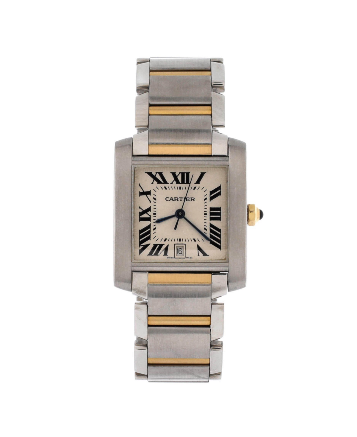Tank Francaise Automatic Watch in Stainless Steel and Gold 28mm - Dial color: natural