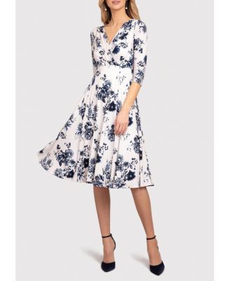 Women's Annie V-Neck 3/4 Sleeve Midi Dress