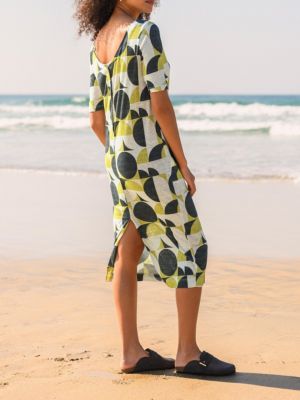 Women's Linen Blend Button Back Midi Dress