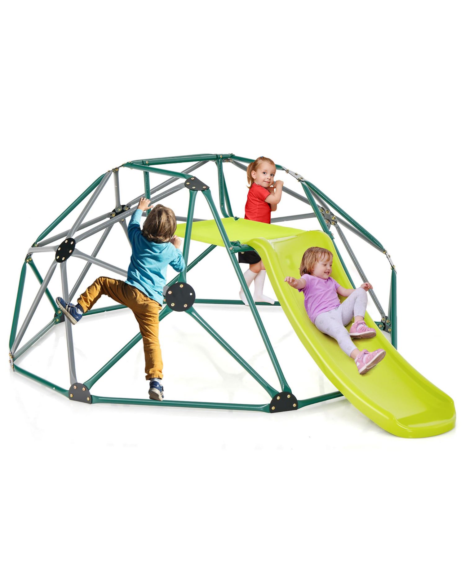 8FT Climbing Dome w/ Slide Outdoor Kids Jungle Gym Dome Climber Green and Gray