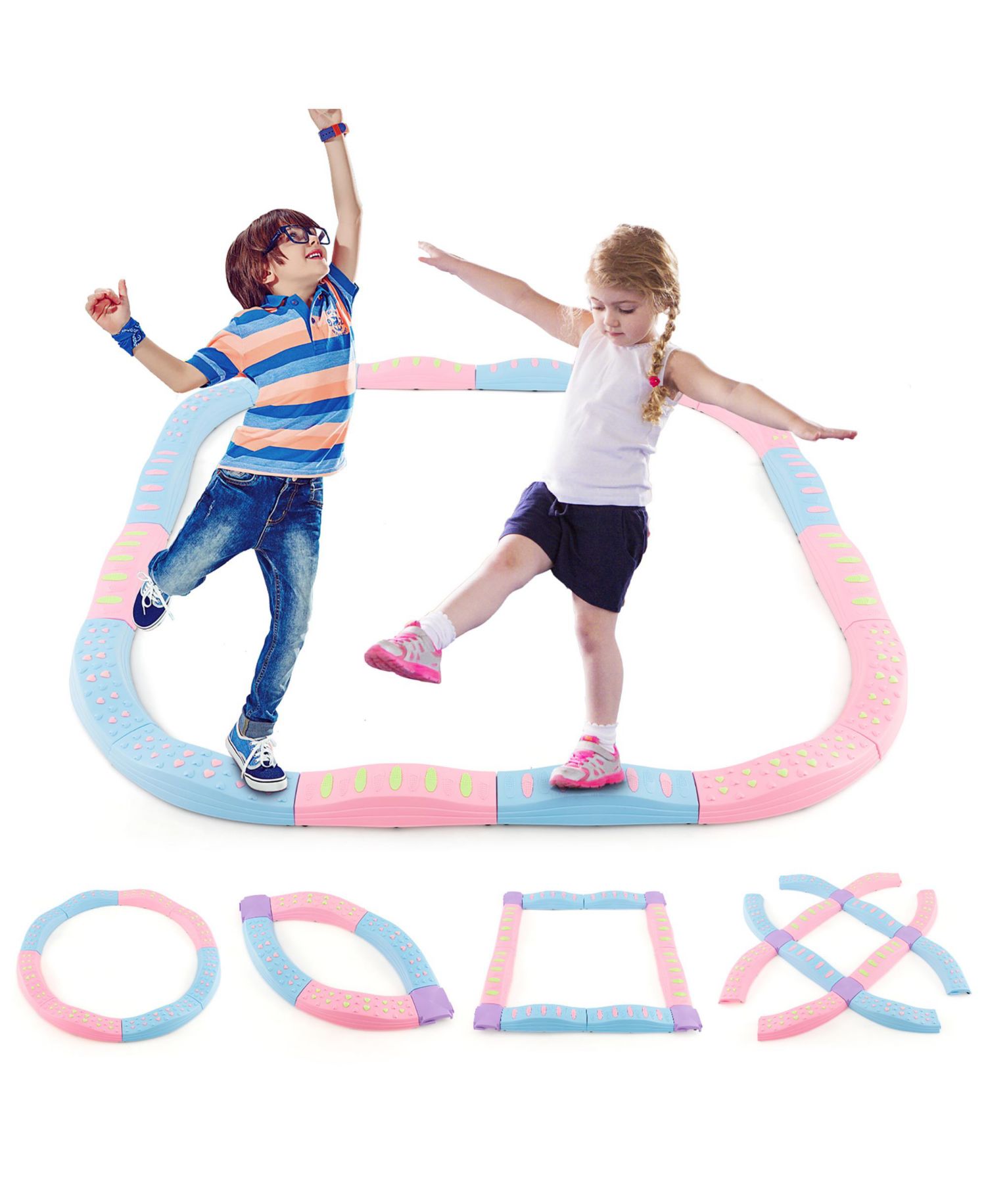 Kids Colored Balance Beams w/ Non-slip Textured Surface Bottom Pad Multicolor