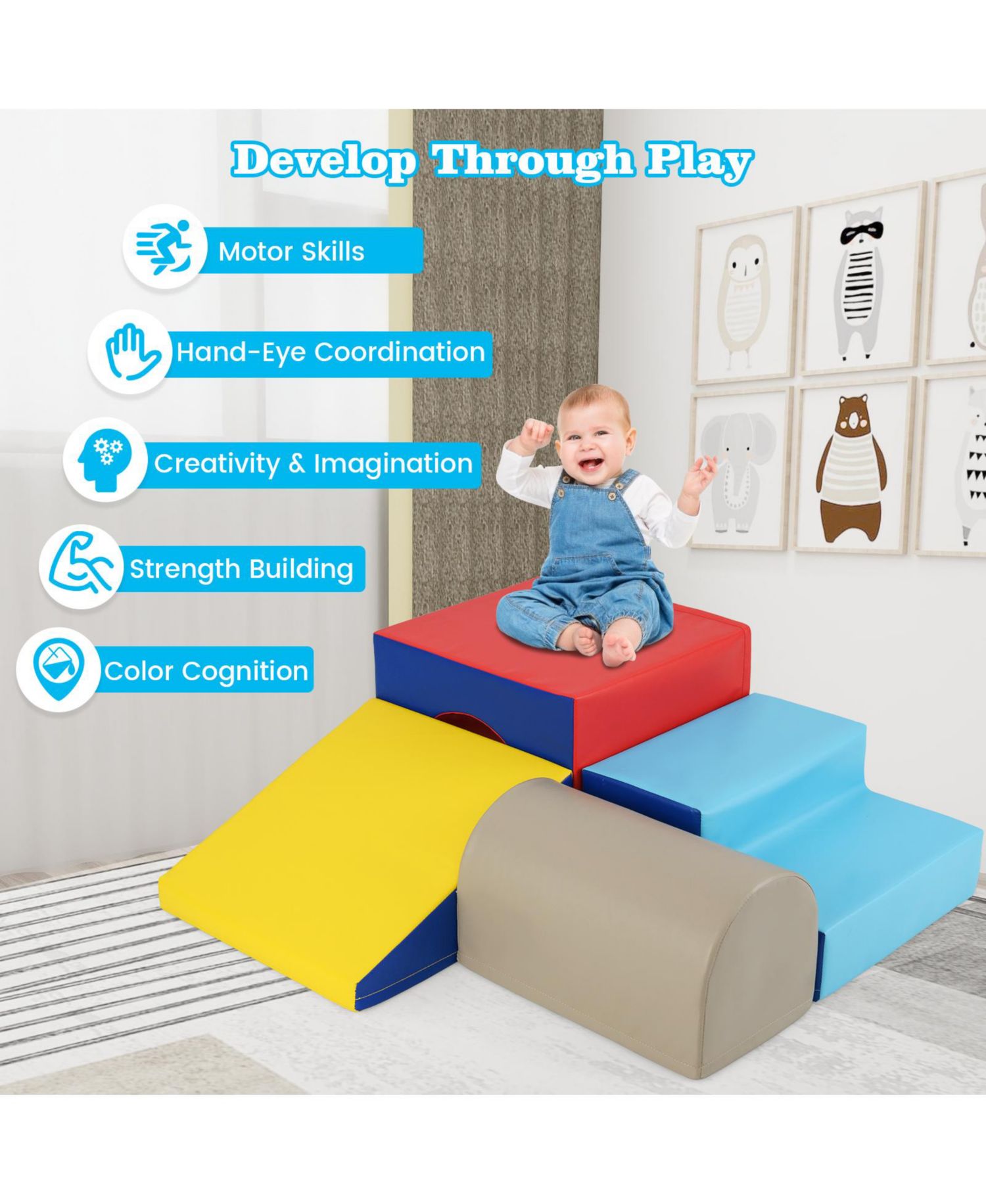 Kids Climb and Crawl Activity Playset Blocks w/ Waterproof PU Cover EPE Foam