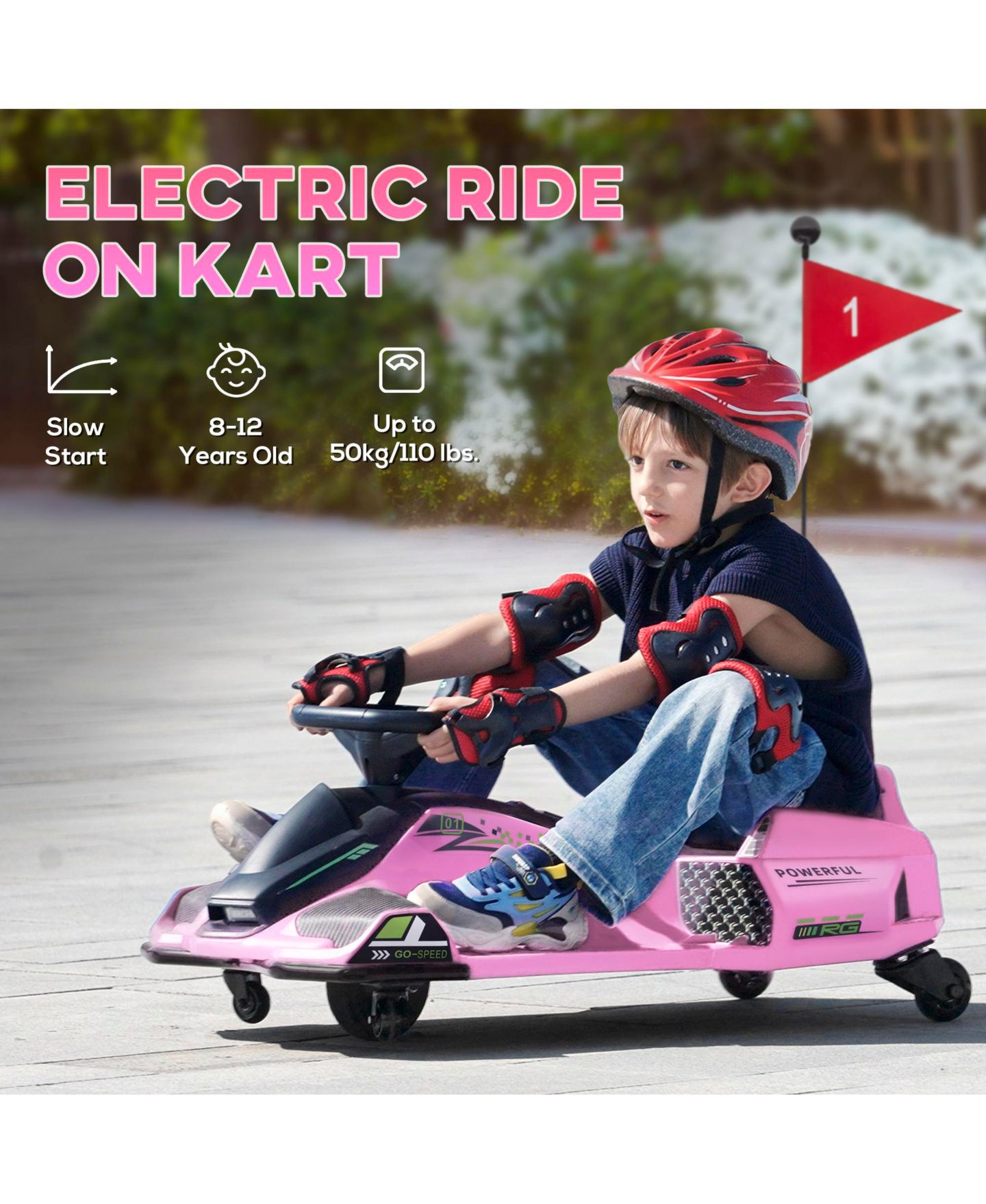 Детская игрушка Aosom 12V Electric Drifting Go Kart with Music, Ages 8-12, цвет: Розовый — фото 8
