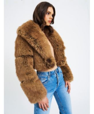 Women Yadavi Brown Faux Fur Cropped Jacket