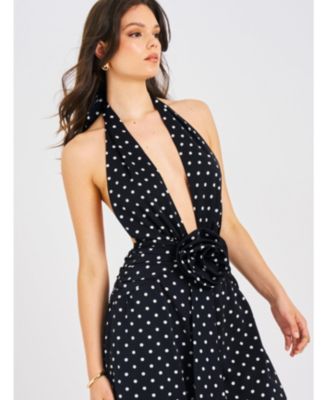 Women Oriana Black Polka Dots Halter Jumpsuit