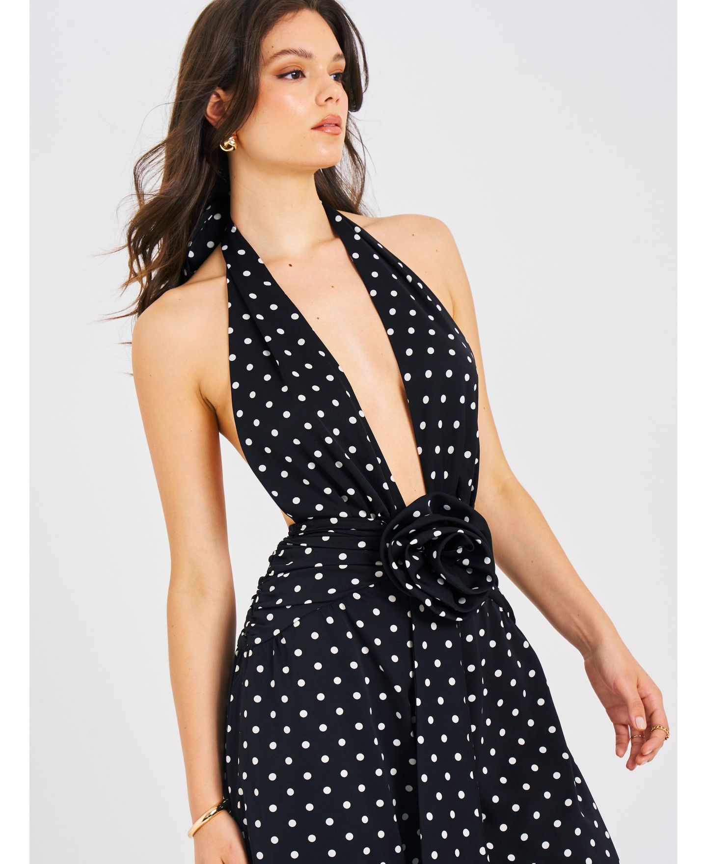 Женский комбинезон Miss Circle Women Oriana Black Polka Dots Halter Jumpsuit, цвет: Чёрный в горошек — фото 4