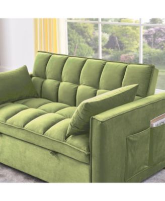 Velvet Green 54" Sleeper Sofa with Adjustable Back